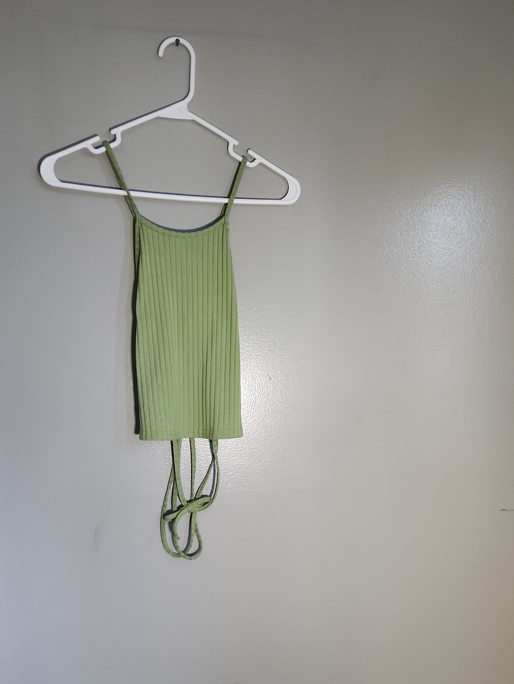 Ribbed Green Cami Top with Tie Back